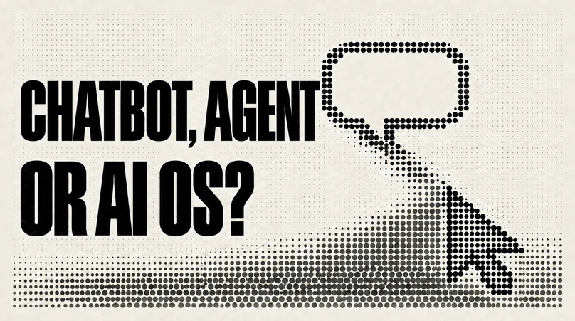 A speech bubble of black halftone dots streaming into a pixel arrow cursor that settles onto a wide field of dots on warm paper